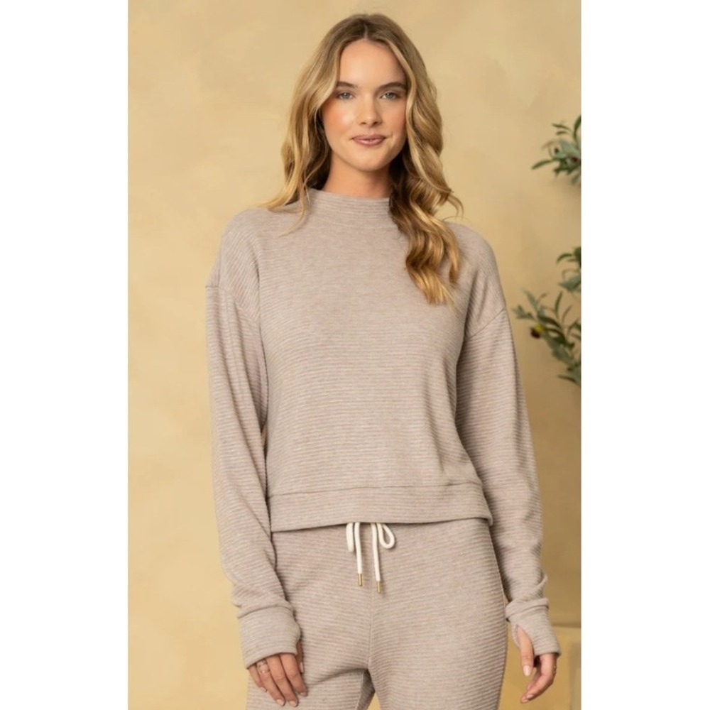 Thrive Société Knit‎ Ottoman Pullover- Mushroom Heather- XL